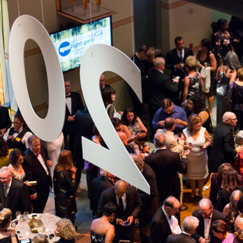Giant “20s” were built and suspended in the air to celebrate NJPAC’s 20th Anniversary Celebration 2017. Photo credit, Cortney Van Jahnke. hanging-20s-2017-WA-gala